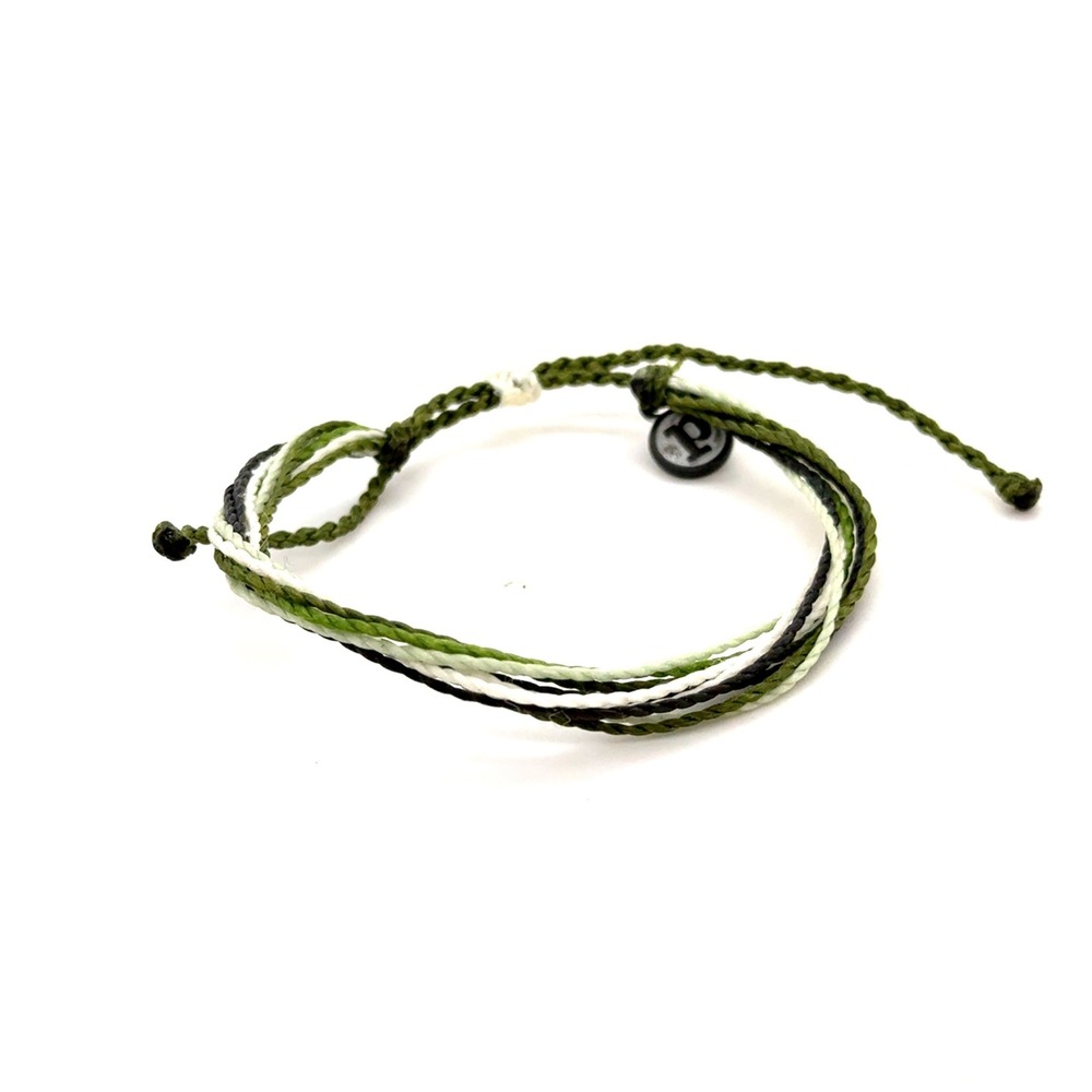 Pura Vida Bracelet Green Cream Grey Multi Strand Adjustable String Boho Jewelry